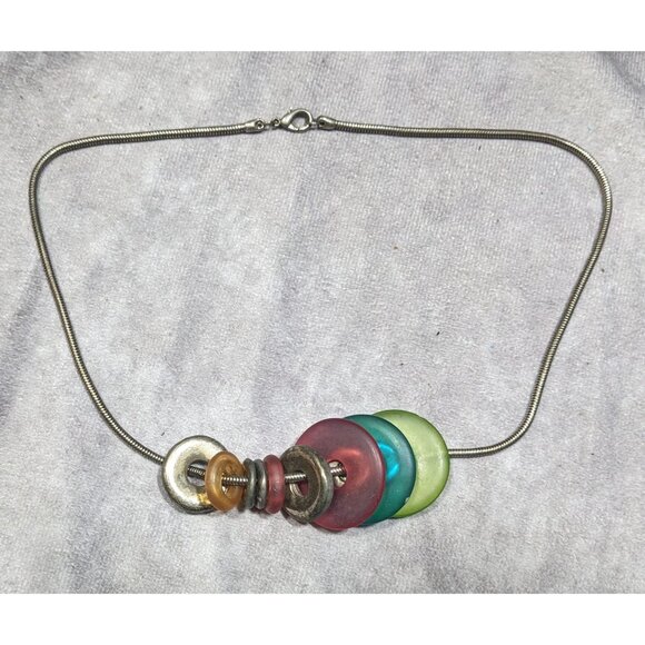 Rainbow And Silver Tone Slide Disc Charm Necklace - Picture 4 of 6